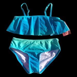 Girls Turquoise Ruffle Bikini Set, 12